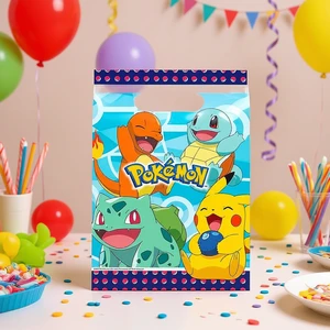 Party Love Pokemon Favor Bags Plastic 16.2X23.4Cm 8Pcs 4 Color Printed Birthday Gift Packaging for Ages 2-4