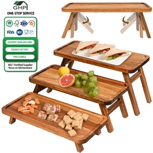 3 Tier Wooden Serving Tray Foldable Dessert Table Display Set Decor Charcuterie Board For Party Birthday Wedding Christmas