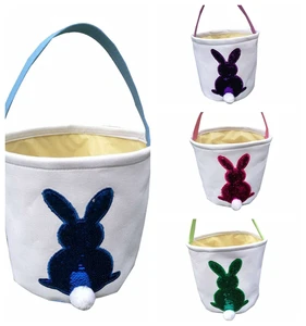 Wholesale Easter Egg Bucket Decorations Supplies Canvas Glittery Rabbit Bunny Easter Basket Party Decoration Supplies