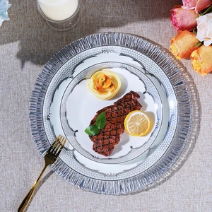 Minimalist Luxury Party Tableware Table Decorations Silver Rim Ceramic Dinner Set Charger Plates for Restaurant