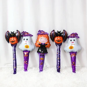 Happy Halloween Foil Balloon Halloween Party Atmosphere Party Supplies Halloween Handheld Stick Balloon