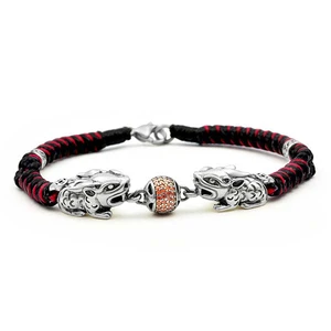 925 Sterling Silver Pixiu Statue Bracelet Four Rows of Zircon Brave Troops Bicolore Wax String Bracelets Rope Adjustable