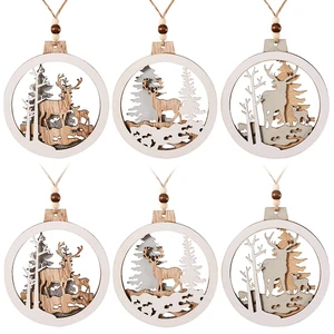 Christmas Wooden Hanging Ornament with Embellishments Cutouts and Ropes for Tree Decorations and Stand Accessories