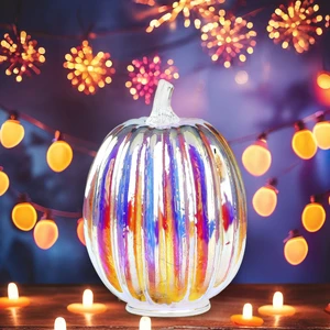 Halloween New Arrival Colorful LED Glass Pumpkin Handmade Most Popular 3 Sizes Home Party Decoration 3AAA Party Novelties