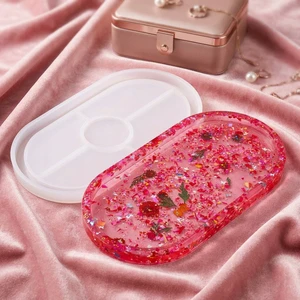 Diy Resin Oval Round Tea Coaster Tray Storage Display Table Mold Crystal Epoxy Mold Oval Table Holder Coaster Silicone Mold