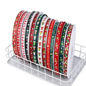 New Style 1CM Polyester Floral Christmas Ribbon Spool Gift Wrapping Christmas Tree Festive Scene Decoration Satin Ribbon