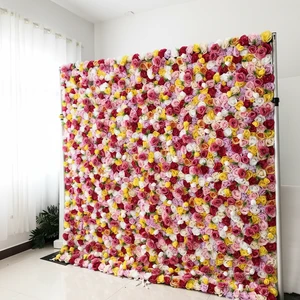 Colorful Elegant Vintage Silk Artificial Flower Wall Panels Backdrop 8ft X 8ft Luxury Wedding Party Decoration
