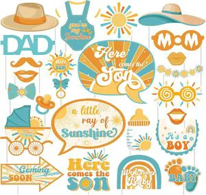 Sunshine Photo Booth Props Boho Sun Theme Selfie Accessories for Gender Reveal Summer Bridal Shower Tropical Beach Decorations