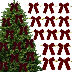 Christmas Velvet Flocked Ribbon with Bow Pendant-Holiday Party & Home Wreath Door Ornament Tying Strap Hanging