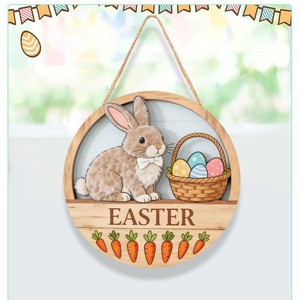 Easter Round Doorplate Rabbit Egg Hanging Decoration Craft Pendant Easter Bunny
