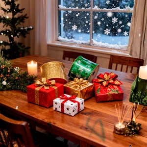 Printed Christmas Ribbons in Red Green Gold Silver Assorted Designs with Digital Printing 4-color 6.3 cm X 2.7 m Per Roll