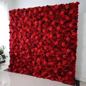 Wholesale Wedding Wall Decorations Artificial Red Rose 8 X 8 Wedding Flowers Panels Wall for Photo Backdrop