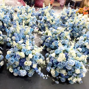 Artificial Wedding Table Floral Arrangements Decoration Silk White and Blue Rose Wedding Centerpieces Flower Ball for Sale