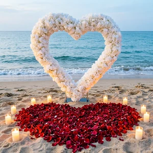 Heart Shaped Artificial Flower Wall with Stand Silk Rose Floral Arch for Romantic Engagement/proposal Background