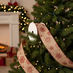 China-made Cross-border Best-selling Christmas Trim Ribbon with Jute-style Woven Bow Accents DIY Polyester