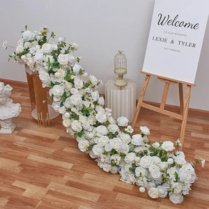 White Rose Wedding Table Centerpiece Flowers Arrangement Wedding Backdrop Decor Artificial Flower Row Banquet Party Props