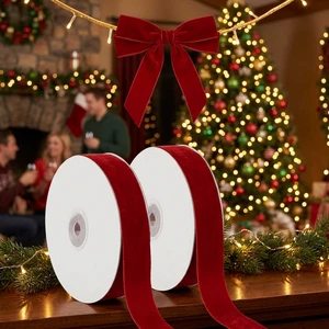 25mm 38mm 50mm Red Single Face Velvet Ribbon Roll Christmas Decoration Ribbon for Gift Wrapping Bow Making Xmas Tree Wreath