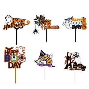 Halloween Series Cake Topper Acrylic Alphabet Pumpkin Bat Cartoon Style Halloween Cake Decoration Supplies