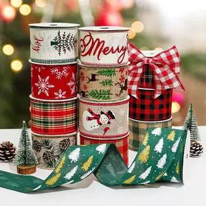 MU Christmas Floral Ribbon Packaging Gold Foil Threaded Ribbon Satin Weaving Handmade Gift Decorations Festival Ribbon