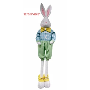 Customizable Cotton Plastic Easter Rabbit Backdrop Ornament Dressed Tall-Legged for Easter Holiday Home Party Decorations