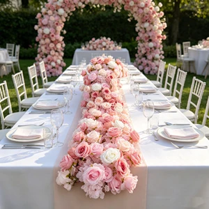 Wholesale Dreamy Pink Artificial Silk Flower Runner Wedding Runners Aisle Table Decorations for Wedding Party Arrangement Decor