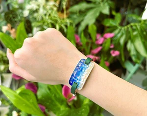 Danger Jewelry 925 Sterling Silver Gradient Blue Enamel Om Mani Padme Hum Bracelet for Unisex Jewelry
