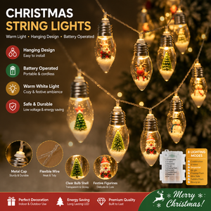 Christmas String Lights Battery Operated Hanging Decorative Fairy Lights Warm White LED for Christmas Tree Home Party