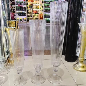Modern Wedding Decorative Tall Clear Glass Vase Striped Large Trumpet Flower Stand Table Centerpiece for Wedding Decor