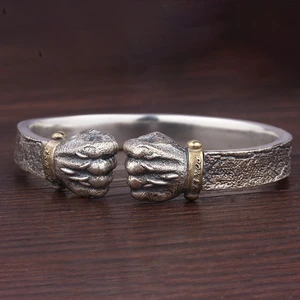 Punk Men's Retro Solid Open Fist Power Fist Bracelet Hot Sell Alloy Hot Selling Personality Silver Plated Fashion Bangles