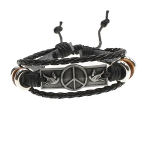 Leather Alloy Punk Rock Strap Wristband Peace Pigeon Knitting Bracelet AYB031