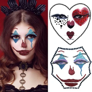Halloween 3D Facial Gem Makeup Sticker Crystal Decals Shiny Acrylic Diamond Sticker with Heart Design for Carnival