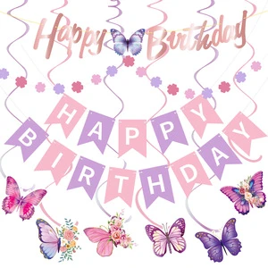 Happy Birthday Banner with Hanging Swirls Happy Birthday Party Decorations for Women Men Boys Girls
