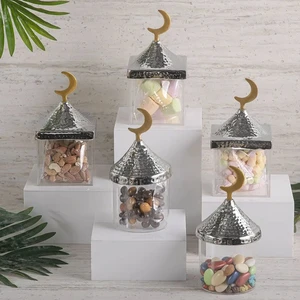 Islamic Hammered Metal Moon Design Lid for Table Centre Decoration Ramadan Supplies Eid Mubarak Canister Ornament Muslim
