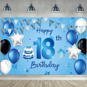 Happy 18th Birthday Backdrop Banner Extra Large Fabric Blue 18th Birthday Sign Poster Photography Background Backdrop Banner
