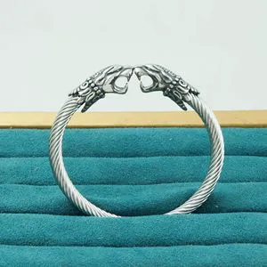 Custom Men Hip Hop Punk Stainless Steel Dragon Head Bracelet Nordic Viking Talisman Jewelry Gift
