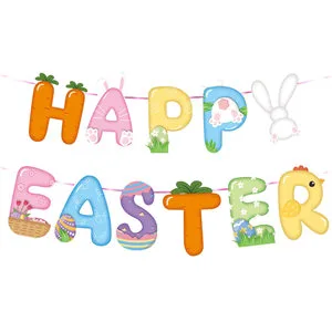 Easter Party Flag Banners Decorated Egg Bunny Cake Placards Easter Party Decoration Supplies