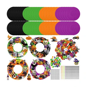 470 Pcs Halloween Craft Kit for Kids DIY Wreath Making Set with Foam Decorations Non-Toxic Creative Party Craft Supplies