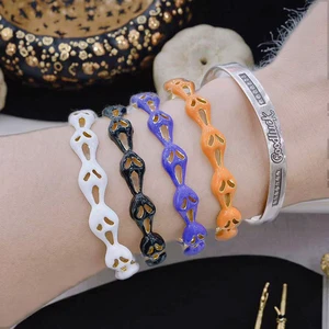 BA1093 Chic 18k Gold Plated Orange White Black Blue Enamel Ghost Scream Pumpkin Halloween Cuff Bangle for Girls Boys Women