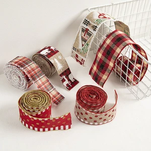Factory OEM Holiday Decoration Christmas Ribbons Christmas Burlap Ribbon for Wreath Crafts Party Decoration