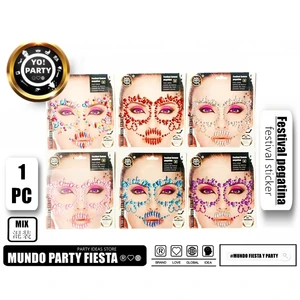 Halloween Face Sticker with Rhinestone 4 Styles Mixed Color C#61825 Holiday Supplies
