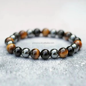 Triple Protection Elegant Pearl Bangles Unisex Trendy Fengshui Lucky Tiger Eye Black Obsidian Hematite Jewelry Bracelet Power