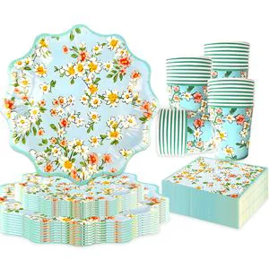 In-stock Multicolor Floral Tea Party Disposable Tableware Party Decoration Set with Plates and Napkins