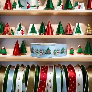 Merry Christmas Tree Ribbon Polyester Fabric Christmas Satin Ribbon Roll Printed for Packaging Bags Christmas Gift Ribbon