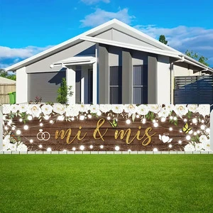 Romantic Floral Wedding Long Banner 83*15.75in Bride Be Decor for Wedding Engagement Ceremony Valentine's Day Photo Booth