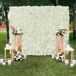 White Artificial Flower Wall Backdrop Panels White Rose Wedding Backdrop Stage Decorations 3D Floral Wall for Wedding Background