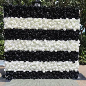 Hot Selling Wedding Stage Decoration Artificial Flower White Black Rose Wall Background Flower Wall White