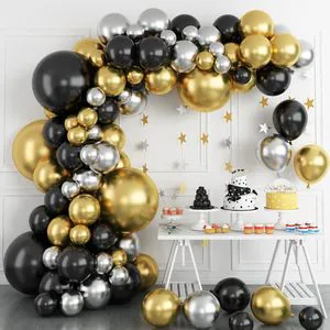 Party Theme Decoration Balloon Garland Arch Kit Decor Gold and Black Slivery Ballon Set