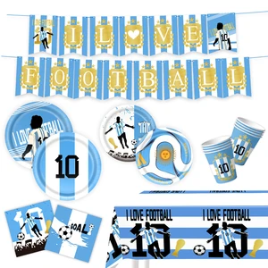 Blue NO.10 Soccer Player Football Match Decoration Party Supplies Disposable Tableware Plates for 2026 W0rId Cup Party Supplies