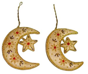 Moon & Star Zari Work Hanging I Islamic Festival Décor for Ramadan & Eid | Decorative Fabric Ornament | Bulk Wholesale Supplier