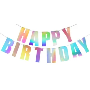 New Arrival Ins Trend Laser Glitter Gold Silver Black Happy Birthday Banner for Women Men Girls Boys Adults Children Kids